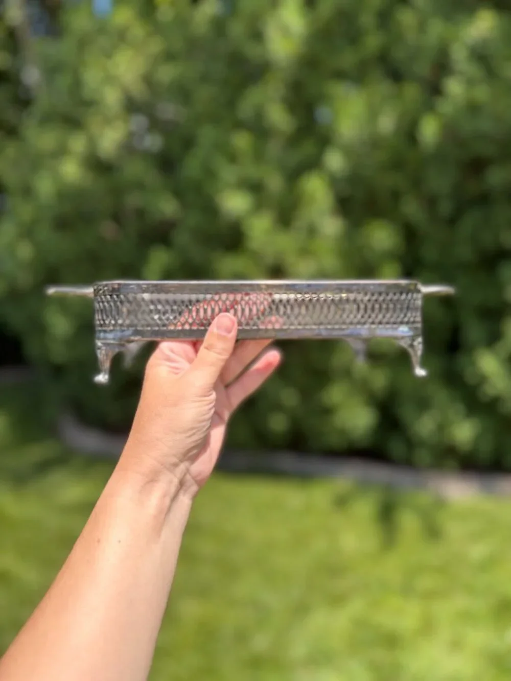 Mid-Century Silver Plated Reticulated Book Holder | Footed Gallery Stand